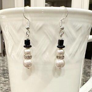 Hand Crafted Swarovski Pearl Snowman Earrings